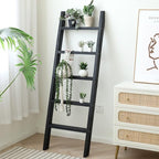 FUIN 5ft (58") Wood Blanket Ladder Living Room Decorative Wall Leaning Farmhouse Quilt Display Holder Shelf Rustic Wooden Tow