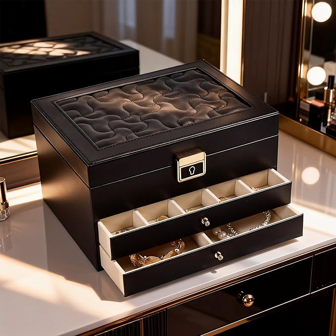 Greenfeather Jewelry Boxes for Women, Jewelry Organizer Box with Lid 3 Layers for Necklaces Rings Earrings and Bracelets Box 