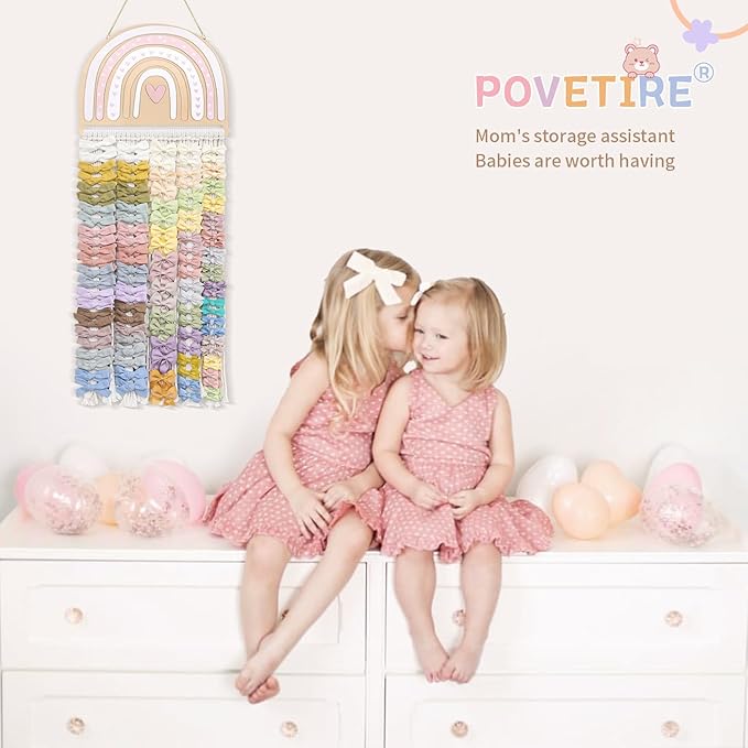 POVETIRE Headband Holder Bow Holder for Girls Hair Bows,Rainbow Hair Accessories Organizer Storage Wall Hanging Display for N