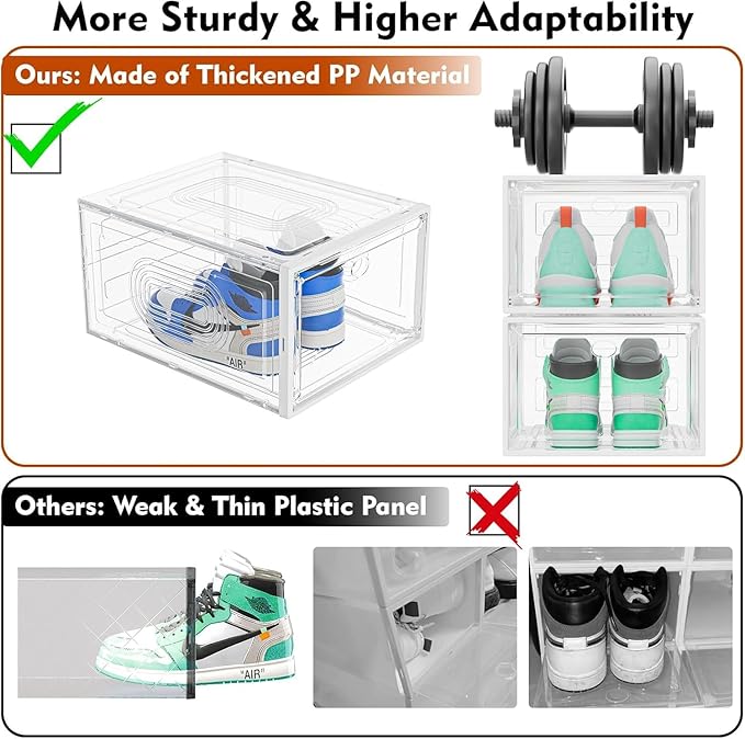 caktraie 10 Pack Thicken Shoe Organizer Stackable,Upgraded Sturdy Shoe Storage Box with Magnetic Door,Shoe Containers For Sne