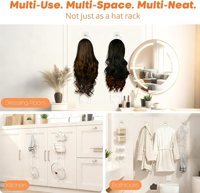 LINFIDITE 10 Pack Hat Rack Hanging Baseball Caps Display Storage Rack Hat Organizer Wigs Rack Over Door Wall Mounted Scarves 