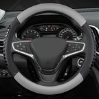 West Llama Nappa Leather Car Steering Wheel Cover Gel Massage,Cool in Summer,Universal 15 inch(Gray+Black-Standard Size)