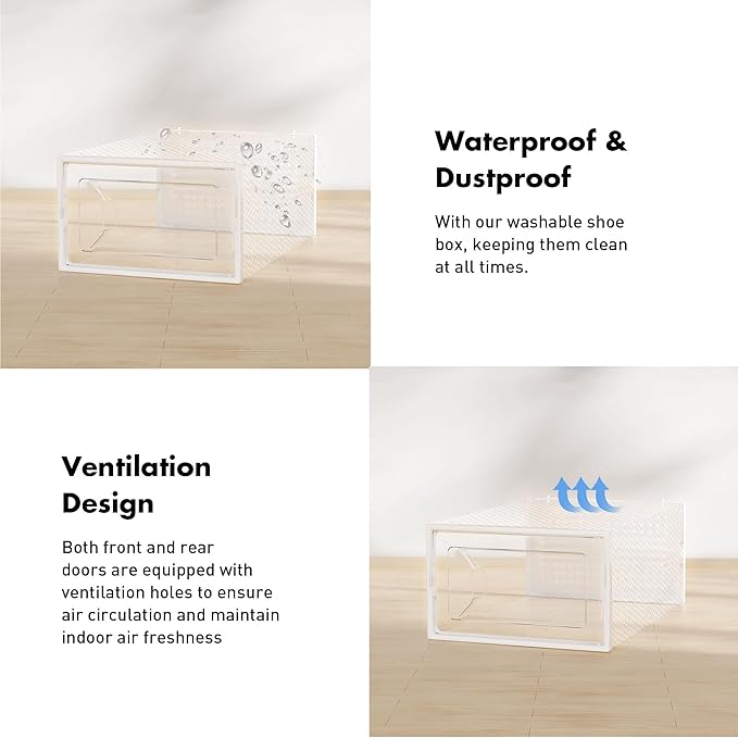 Foluck Shoe Storage Box, 15 Pack Clear Plastic Stackable Shoe Organizer for Closet, Interlocking Design Shoe Container Bins f