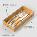 VeyFey Silverware Tray for Drawer, Stackable Kitchen Bamboo Drawer Organizer 12" x 6" x 2" Set of 2
