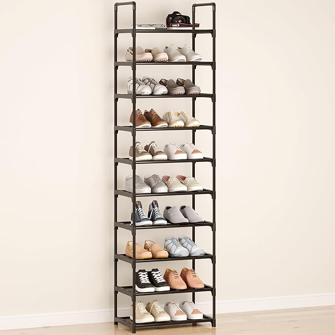 10-Tier Tall Shoe Rack, Adjustable 20-25 Pairs Shoe Shelf Storage Organizer for Entryway Hallway Closet Bathroom Living Room 