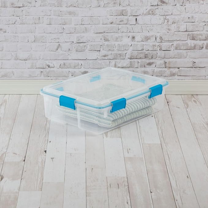 Sterilite 8-Pack Gasket Box, Weather-Resistant Storage Bins with Latching Lids, 37 Quart - Heavy-Duty Organizing Containers f