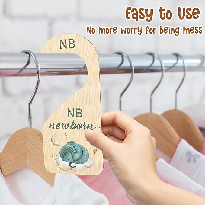 R HORSE Wooden Baby Closet Dividers - 8Pcs Dragon Baby Closet Organizer, Double-Sided Newborn Clothes Size Hanger Dividers, N