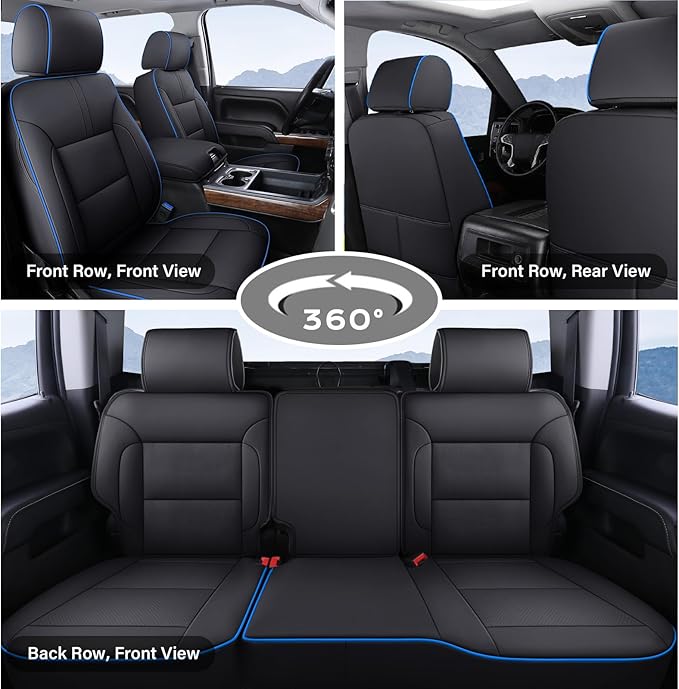 Coverado Chevy Silverado Seat Covers Full Set, Faux Leather Car Seat Covers Fit for 2014-2018 1500, 2015-2019 2500HD 3500HD C