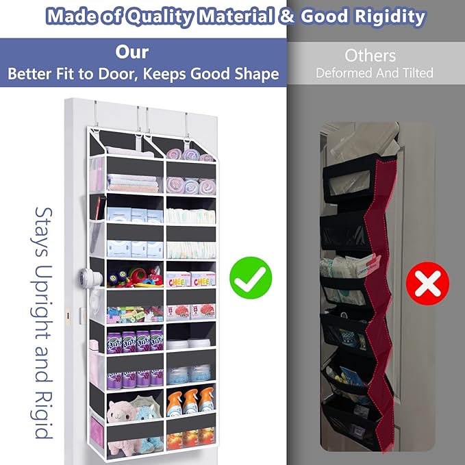 Heavy Duty Over The Door Organizer 5 Tiers, Extra Large Behind Door Storage of 10 Big Front & 10 Mesh Pockets, 80lb Weight Ca