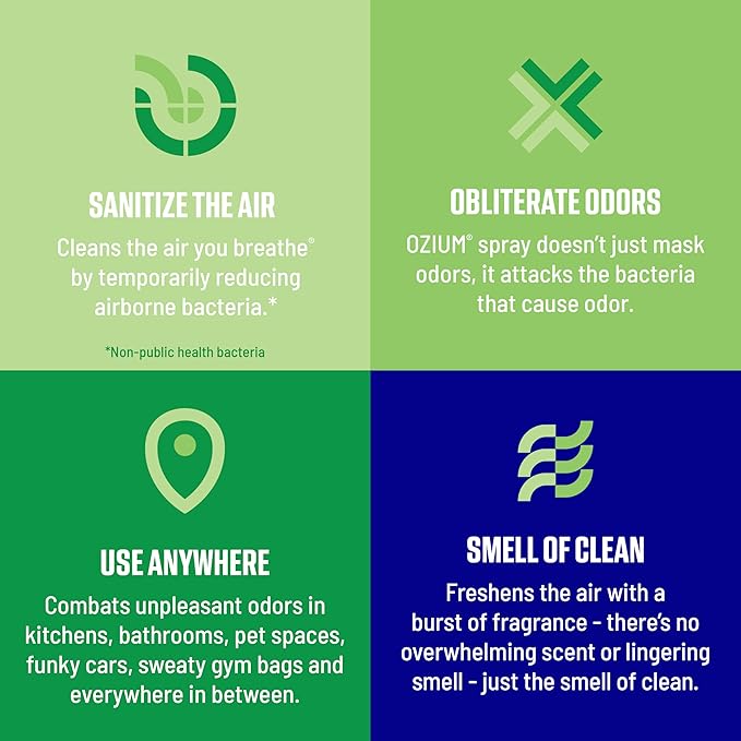 Ozium Air Sanitizer Spray - Room Odor Eliminator for Home, Car, and Office - Country Fresh Air Cleaner - 8 oz Can - 2 Pack
