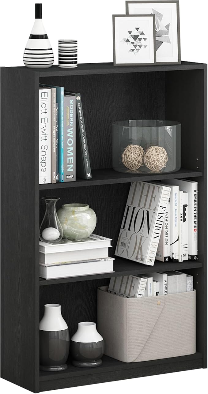Furinno Jaya Book Shelf, 3-Tier Bookshelf, Bookcase with Adjustable Shelves, 9.5 x 24.5 x 40.3, for Living Room, Bedroom, Hom