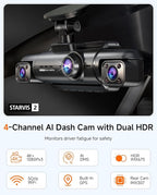 4K STARVIS 2 Dash Cam Front and Rear, 360° 4 Channel Dash Camera for Cars, Car Video Recorder with AI Driver Monitor System, 