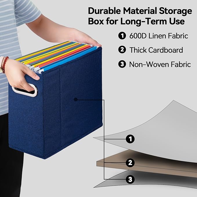 4 Packs Letter Size File Organizer, File Folders Organizer, Fabric Storage Box, Collapsible Paper Organizer with Metal Handle