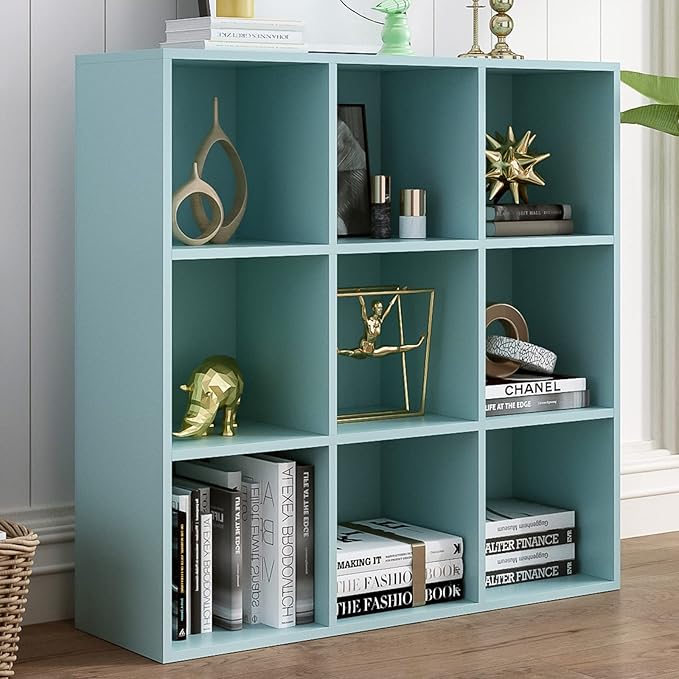 OSCHF 9-Cube Storage Shelf Bookcase - Wooden 3-Tier Floor Standing Open Bookshelf for Home and Office, Display Cabinet, Light