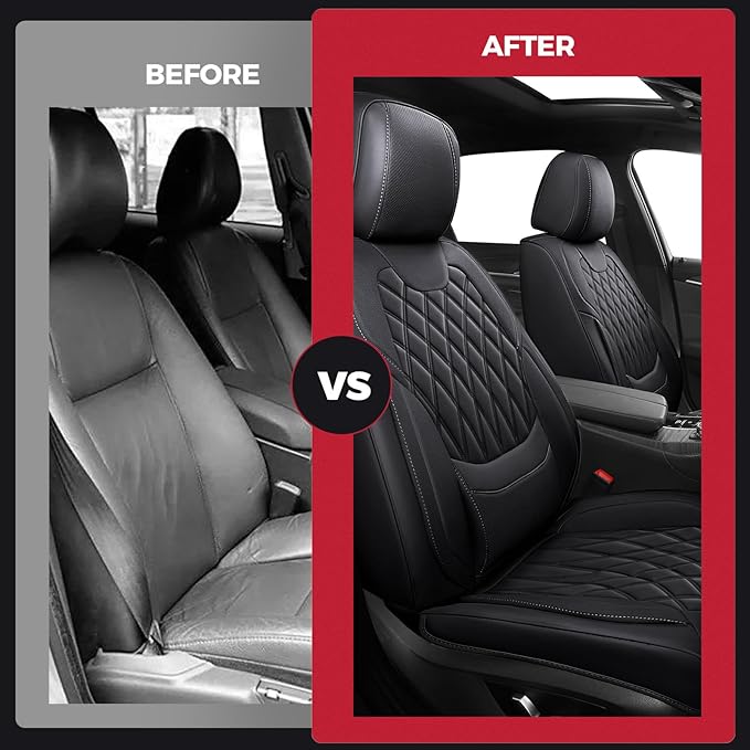 FREESOO Car Seat Covers Front Seats - Luxury Breathable Waterproof Faux Leather Car Seat Cover Protectors with Lumbar Support