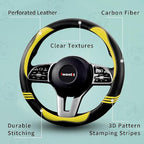 Iwantit® Steering Wheel Covers with Leather and Anti-Slip Rubber Ring, Universal Fit 14.5-15 inches for Cars,SUV (Yellow/Blac