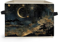 Mystical Crescent Moon Star Celestial Storage Box Bins, Moody Starry Night Sky Collapsible Storage Basket Organizer for Bedro