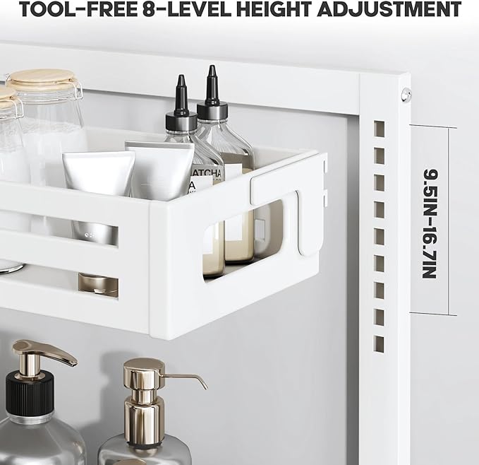 2 Pack 21IN-Depth Under Sink Organizer,Pull Out Cabinet Organizer With Smooth Cylindrical Rail,Metal Slide Out Drawer for Kit