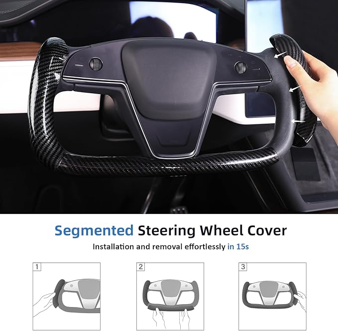 Steering Wheel Cover for Tesla Yoke Steering Wheel Cover Customzied for Tesla Model S 2021-Present/Model X 2021-Present Accessories,Anti-Slip,Comfortable Grip,Breathable,Bright Black