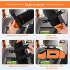 7-In-1 Car Seat Back Organizer with Cup Holders, Tissue Box, Garbage Can&Hooks, Multifunctional Headrest Storage Organizer, Headrest Cup Holder for Backseat, Car Accessories for Trips, Travels(Orange)