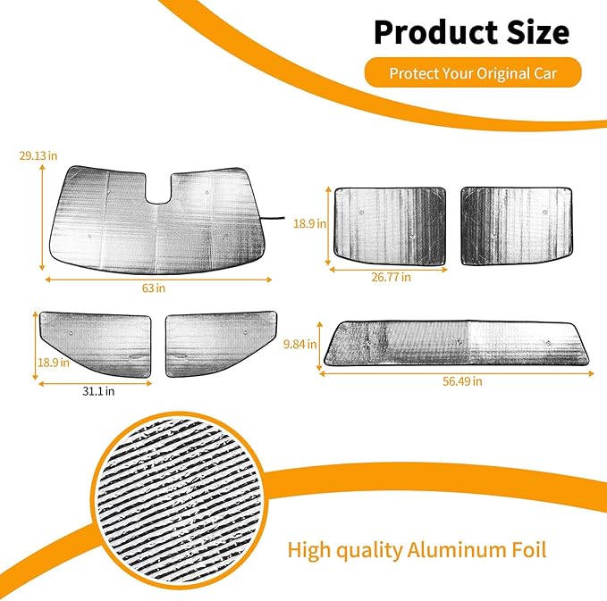 Hoolcar Windshield Sunshade Side Window Sun Shade Sunscreen Heat Insulation Rear Window Sun Visor Fit for Chevrolet Silverado Sierra GMC 2019-2024, 6PCs