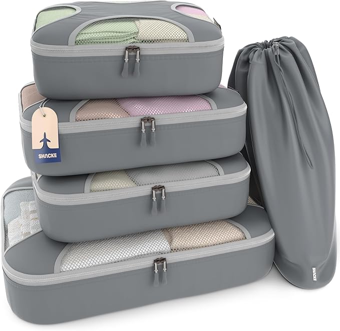 Shacke Packing Cubes for Travel 5 Set - Premium Luggage Organizer Bags - Versatile Travel Organizer for Women and Men - Optim