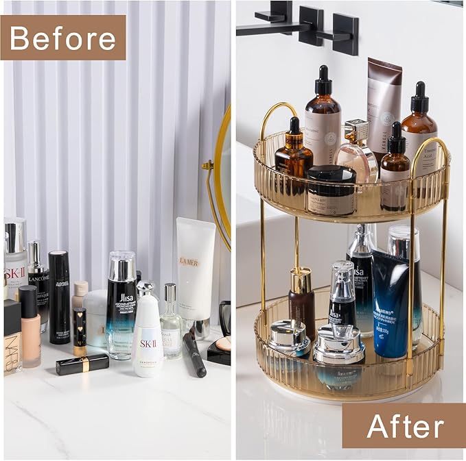 shuang qing Rotating Makeup Organizer for Vanity, High-Capacity Skincare Clear Make Up Storage Perfume Organizers Cosmetic Dr