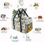 Extra Large Utility Tote Bag - Oversized Collapsible Tote with Wire Frame, Durable Reusable for Beach, Groceries, Laundry, Car Trunk, Storage and Travel - Includes 5x7 Bag with Hook - Cactus