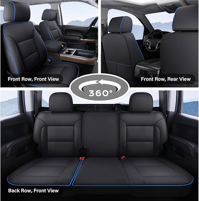 Coverado Silverado Seat Covers Full Set, Faux Leather Car Seat Covers Fit for Chevy Silverado GMC Sierra 2007-2013 & 2019-202