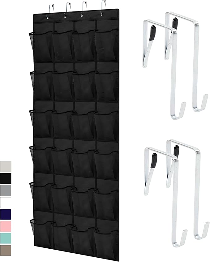 GORILLA GRIP Over the Door Shoe Organizer, 24 Large Breathable Mesh Pockets, Space Saving Hanging Storage Holder, Closet Rack