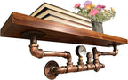 31.5 Inches Wide Carbonized Pine Wood Wall Shelf - Premium Nordic Pine & Cast Iron Wall-Mounted Rack Rutic Storage Shelf for 