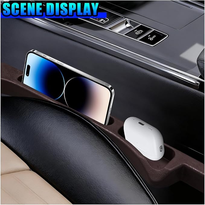2PCS Car Seat Gap Filler Organizer, Multifunctional Car Gap Stopper Between Seat & Console Prevent Things Drop, Universal Vehicle Interior Phone Holder Accessories for SUVs Trucks (Brown)
