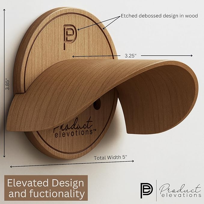 Hat Hooks for Wall Set of 2 – Cowboy Hat Hanger for Fedoras, Caps & Wide Brim Hats – Wooden Curved Rack Preserve Hat Shape – 