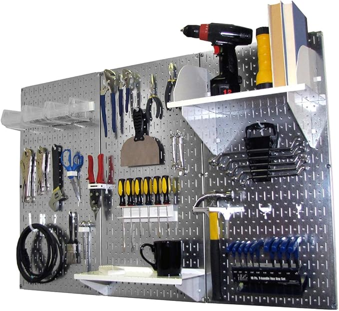 Wall Control Pegboard Organizer 4 ft. Metal Pegboard Standard Tool Storage Kit with Galvanized Toolboard and White Accessorie