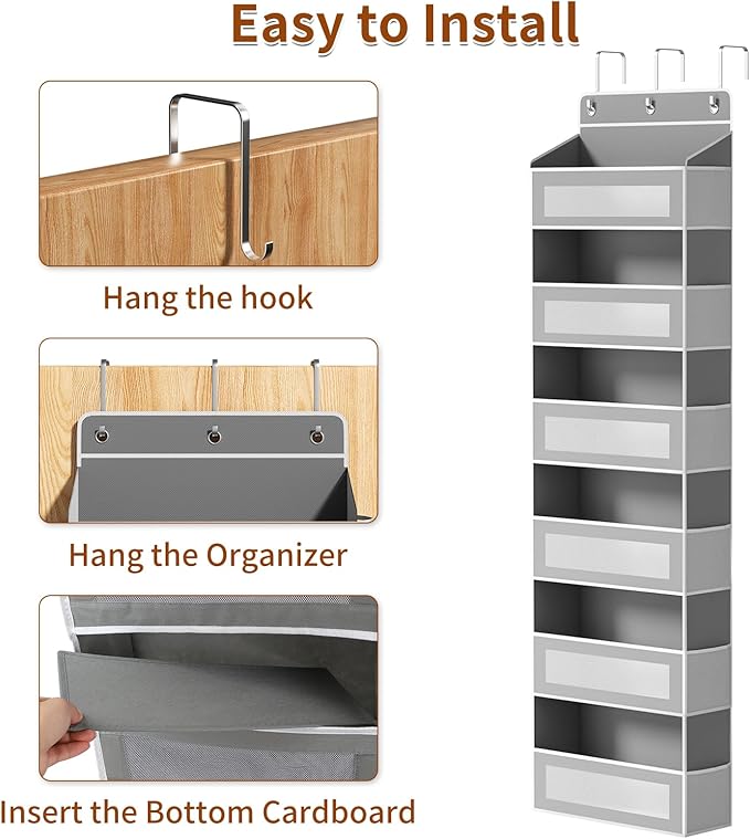 Over The Door Organizer with 6 Large Pockets, Over the Door Storage 12 Side Pockets, Hanging Door Organzier 44 lb Load Behind
