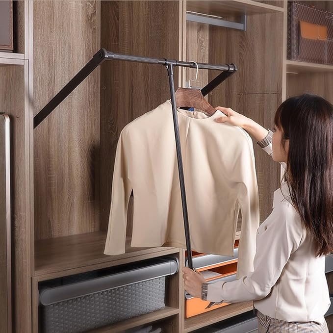 Pull Down Clothes Rail,Extendable Wardrobe Rod,Adjustable Telescopic Lift with Return,Wardrobe and Closet Clothing Storage,Sp