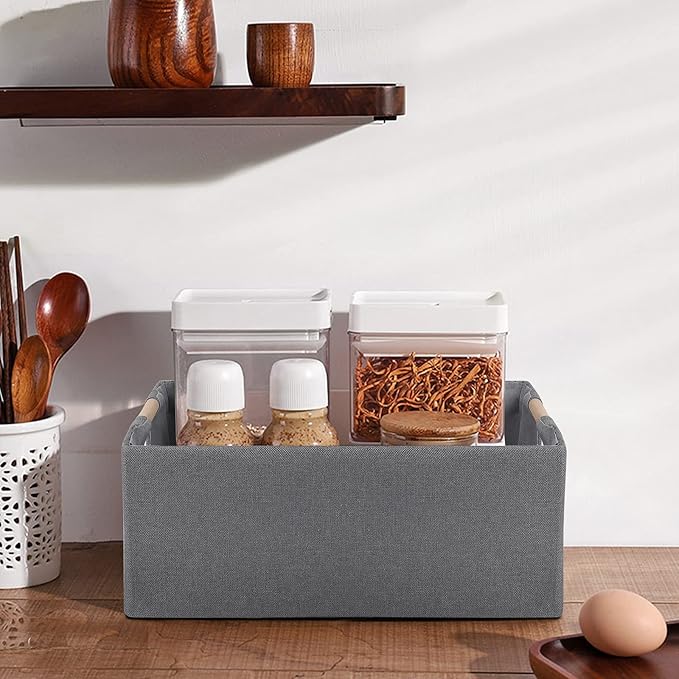 ANMINY 4PCS Storage Baskets for Organizing Collapsible Fabric Storage Bins Boxes with Wood Handles Closet Shelves Cube Organi
