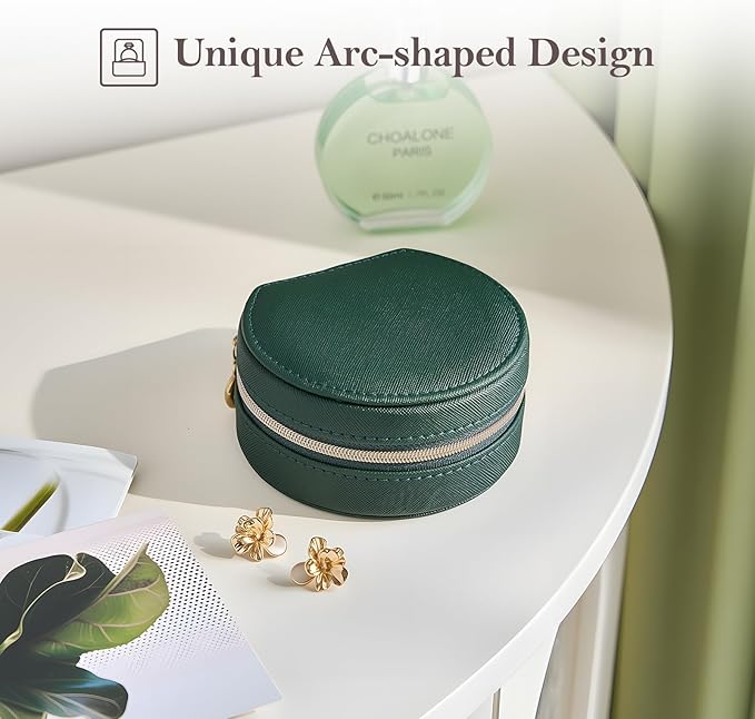 ProCase Travel Size Jewelry Box, Mini Portable Seashell-Shaped Jewelry Case, 2 Layer Organizer in PU Leather for Women -Emera