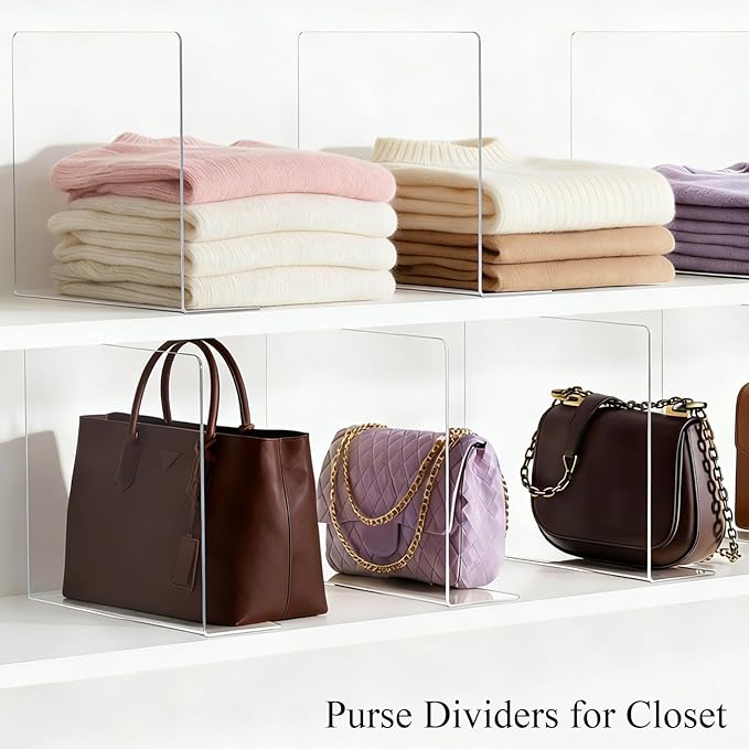 Shelf Dividers for Closet Organization: 12" Tall Acrylic Closet Dividers for Shelves - Clear Free Standing Shelf Separators f