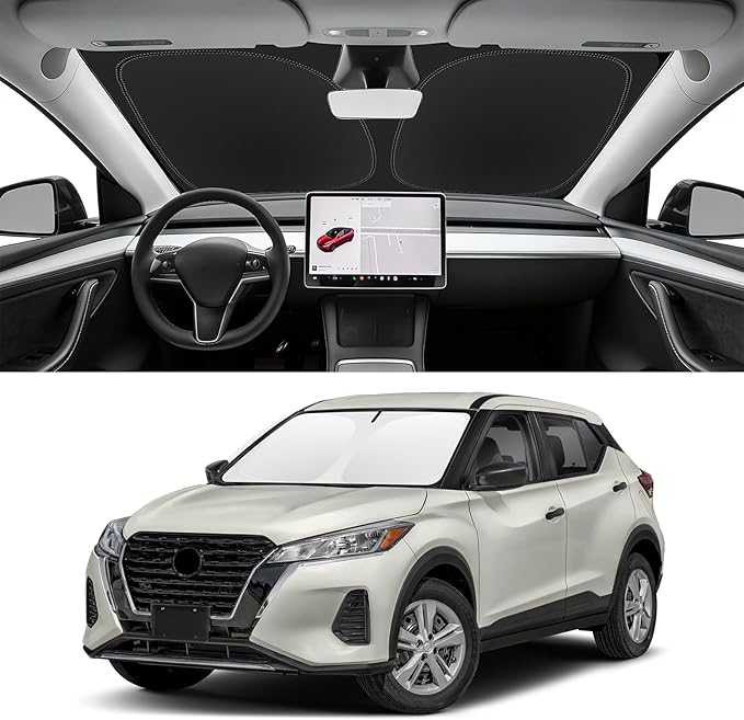 Custom Fit Windshield Sun Shade for Nissan Kicks 2018-2024, Blocks UV & Heat, Front Window Sunshade Accessorie, Easy Fold & Store Keep Your Car Cooler