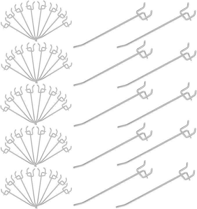 50 Pack 6 Inch Pegboard Hooks, L Shape Metal Hooks Kit for 1/4" and 1/8" Pegboard, Utility Hooks Suit for Organizing Storage 
