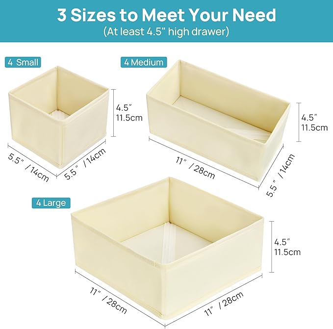 Vtopmart 12 Pack Baby Clothes Organizer, Dresser Drawer Organizer for Baby Clothing, Foldable Fabric Closet Drawer Storage Bi