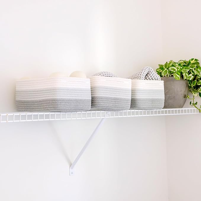 NaturalCozy 13.5”x8.5”x5.5” Rectangle Storage Baskets for Shelves 3 Pack | Cotton Rope Woven Small Baskets for Organizing | S