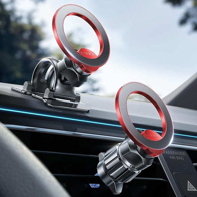 LISEN for MagSafe Car Mount [2026 Strong Magnets] Magnetic Phone Holder for Your Car [Vent&Dash] Magnet Cell Phone Holder Mount Cradle Car Accessories Kits for Men Women Red