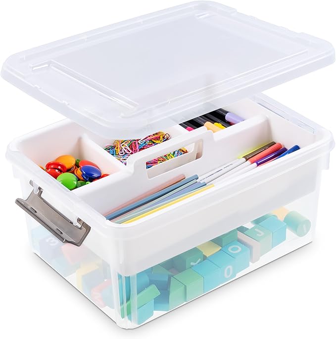 Citylife 17 QT Plastic Storage Bins Clear Storage Box with Removable Tray Stackable Latching Box with Handle for Oraganizing 