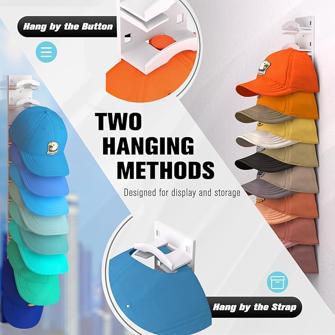 Hat Organizer for Baseball Caps 4Pack, Hat Rack for Wall with Strong Adhesive Hold up to 40 Hats, Hat Hanger Holder Display f