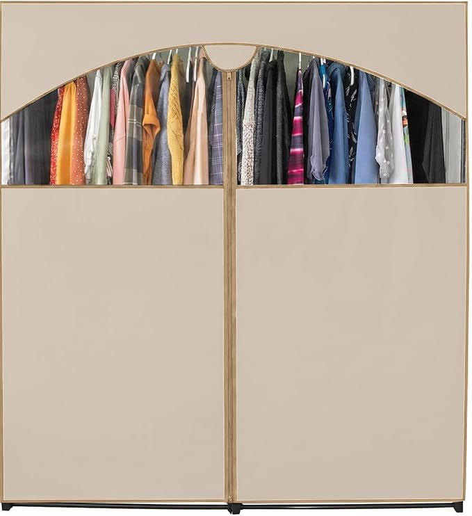 HOLDN’ STORAGE Portable Wardrobe Closet - 65 lb Large Capacity, Internal Heavy Duty Metal Rod, Zipper & Clear Window, Durable