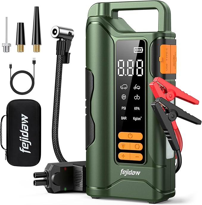 Jump Starter with Air Compressor,5000A Car Battery Jumper Starter, 16000mAh Battery Jumper Starter Portable for 10L