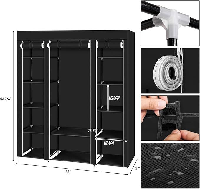 69" Portable Closet Storage Organizer Wardrobe Clothes Rack,Covered Garment Rack,Steel Tube Clothes Storage Organizer,Freesta