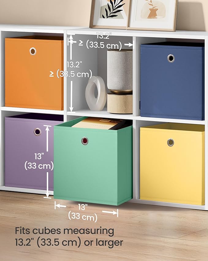 SONGMICS Storage Cubes, Set of 6 Odorless Foldable Storage Boxes, 13 x 13 x 13 Inches, Closet Organizers for Shelf, Rainbow S